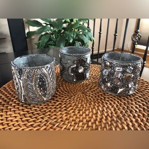 Silver Pottery Barn Embellished Votive candles - set of 3